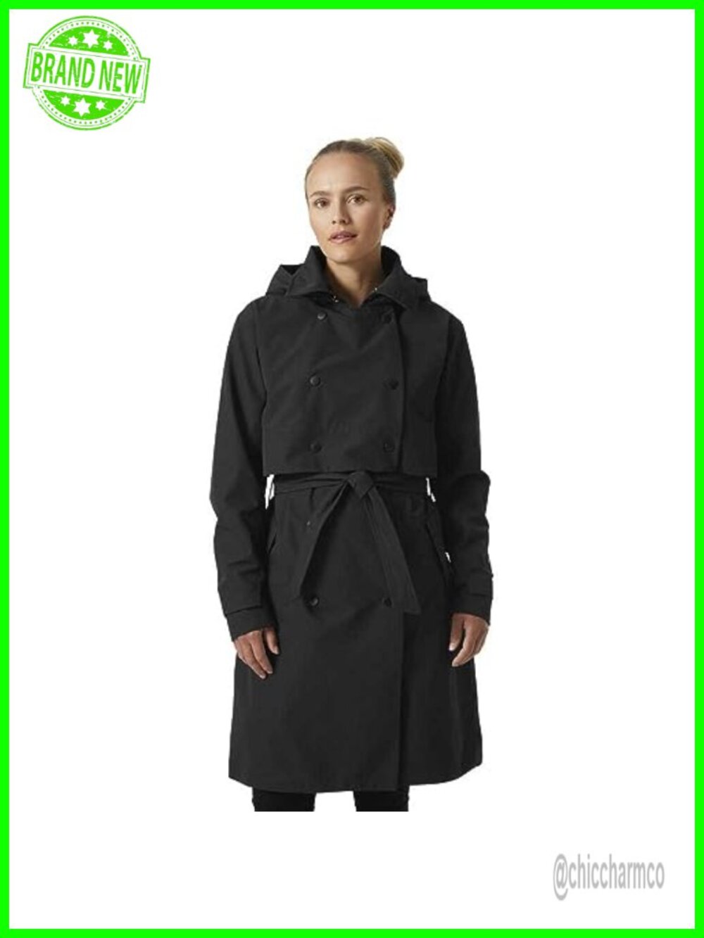 Women's Waterproof Trench Raincoat with Hood & Belt